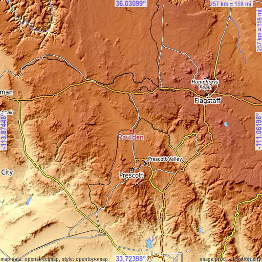 Topographic map of Paulden