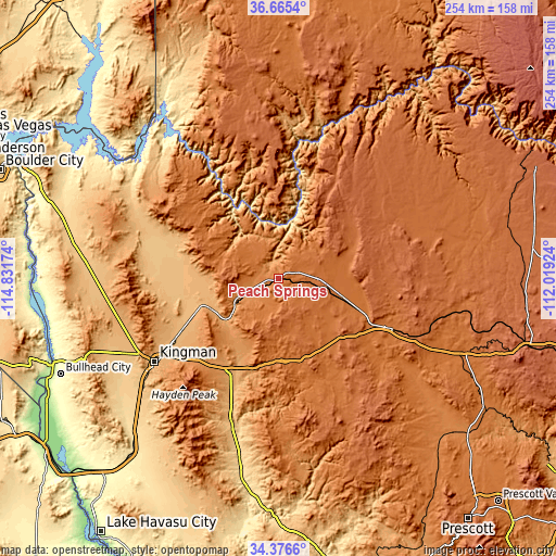 Topographic map of Peach Springs