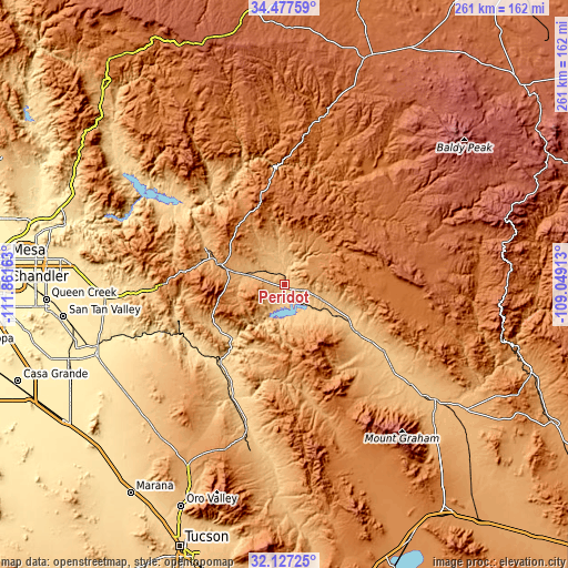 Topographic map of Peridot