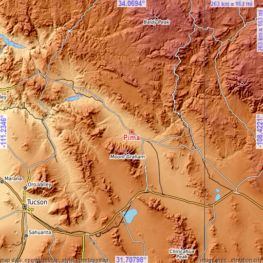 Topographic map of Pima