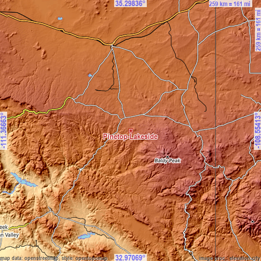 Topographic map of Pinetop-Lakeside