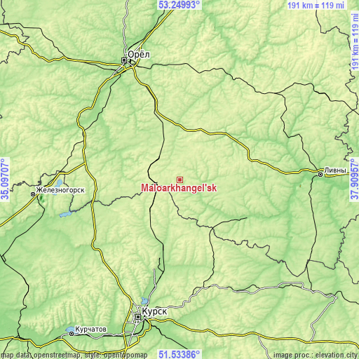 Topographic map of Maloarkhangel’sk