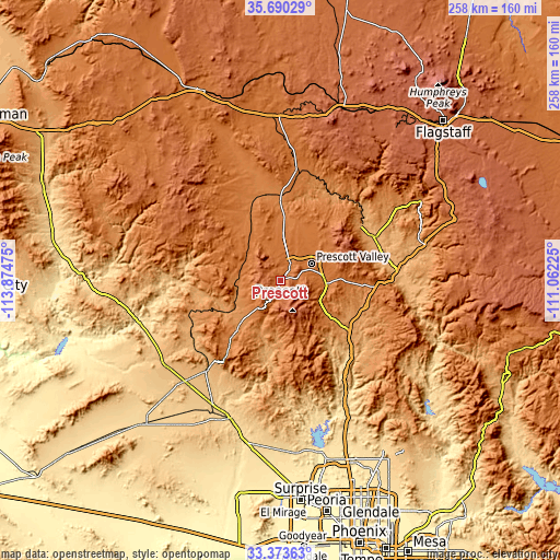 Topographic map of Prescott