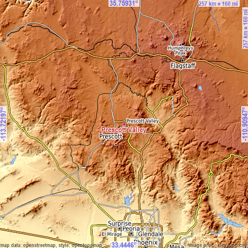 Topographic map of Prescott Valley