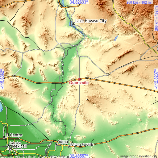 Topographic map of Quartzsite