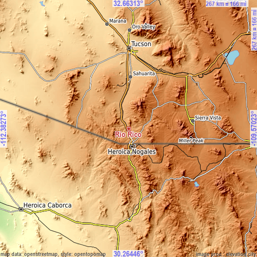 Topographic map of Rio Rico