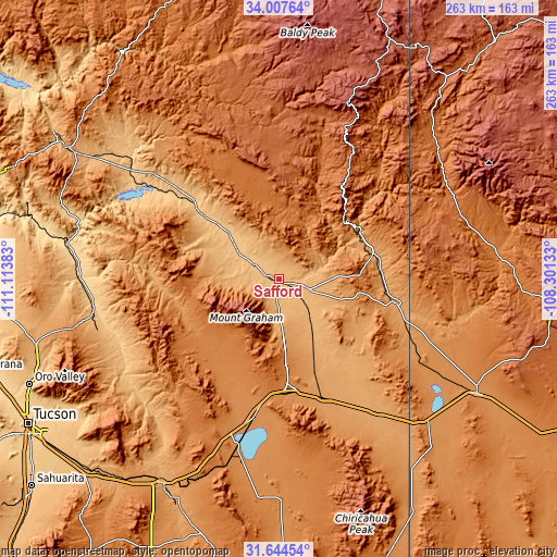 Topographic map of Safford