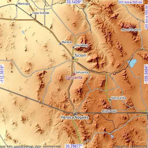 Topographic map of Sahuarita