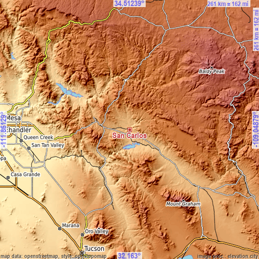 Topographic map of San Carlos