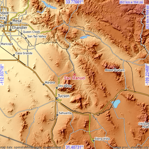 Topographic map of San Manuel