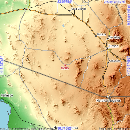 Topographic map of Sells