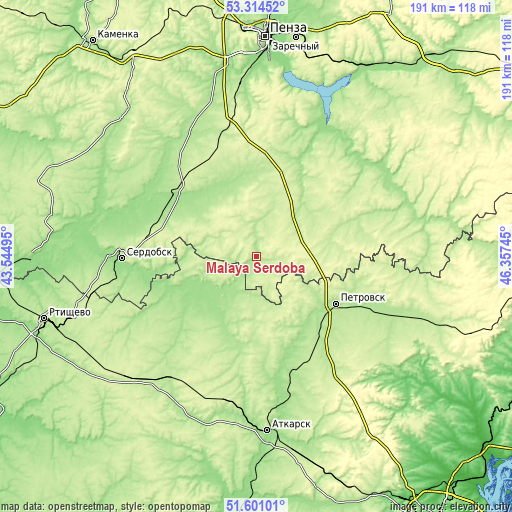 Topographic map of Malaya Serdoba