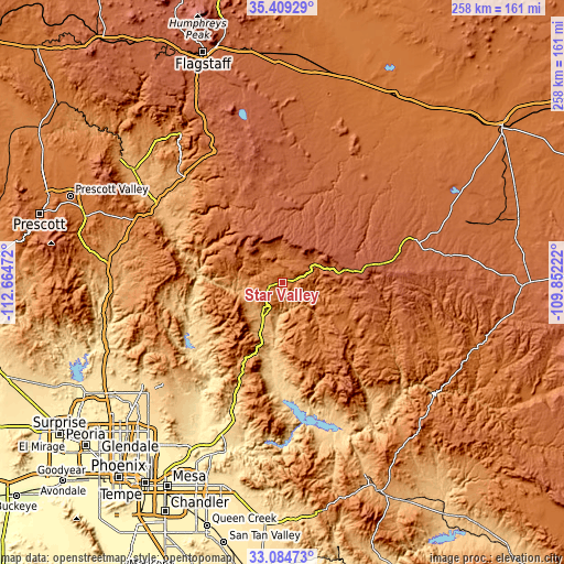 Topographic map of Star Valley