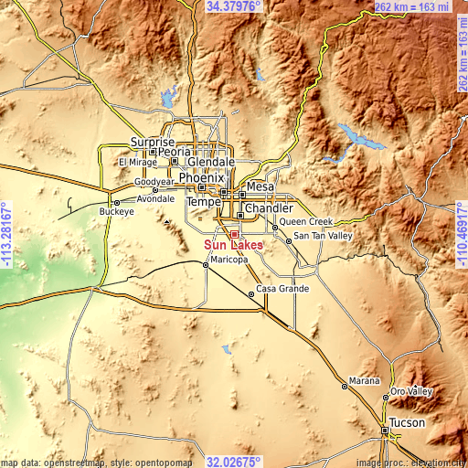 Topographic map of Sun Lakes