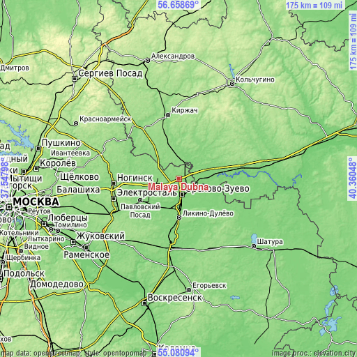 Topographic map of Malaya Dubna