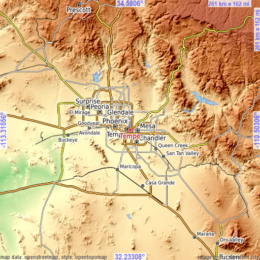 Topographic map of Tempe