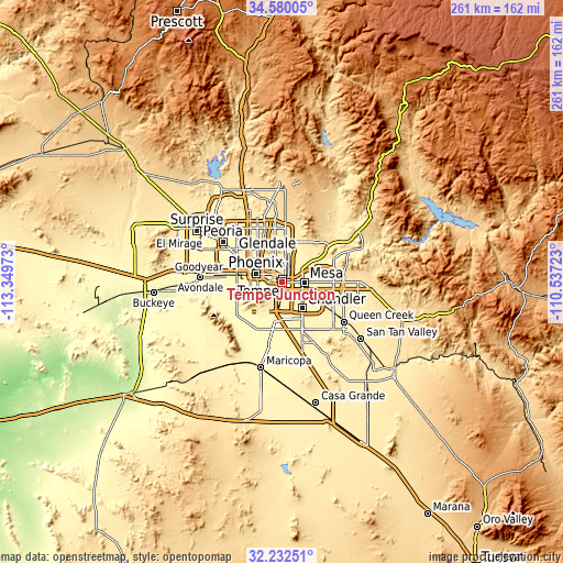 Topographic map of Tempe Junction