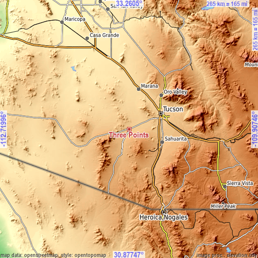 Topographic map of Three Points