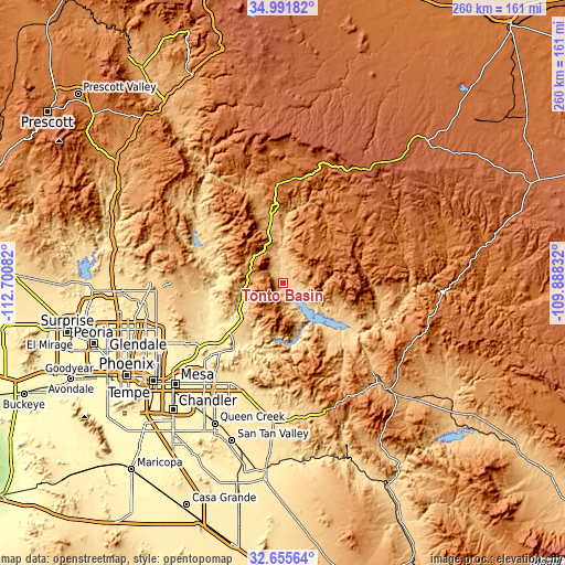 Topographic map of Tonto Basin