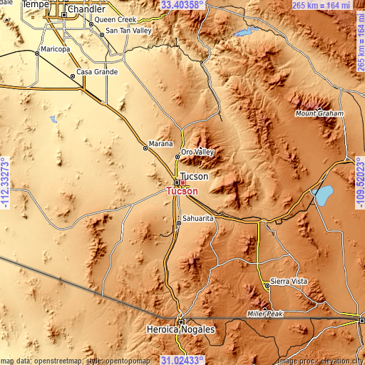 Topographic map of Tucson