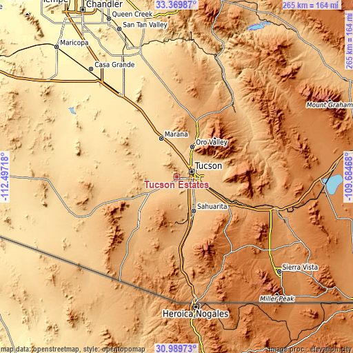 Topographic map of Tucson Estates