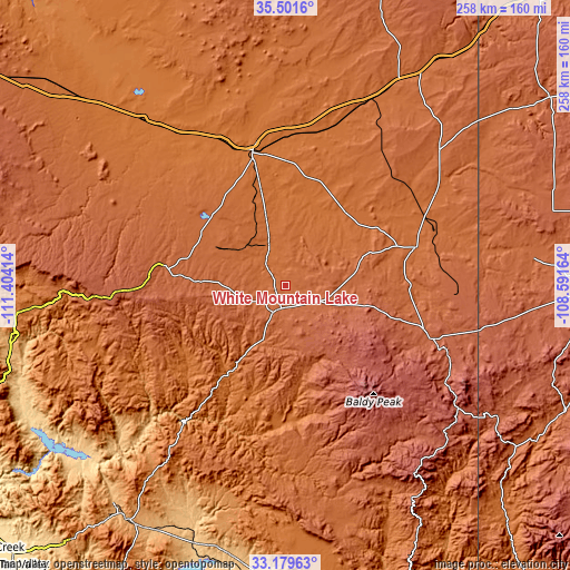 Topographic map of White Mountain Lake