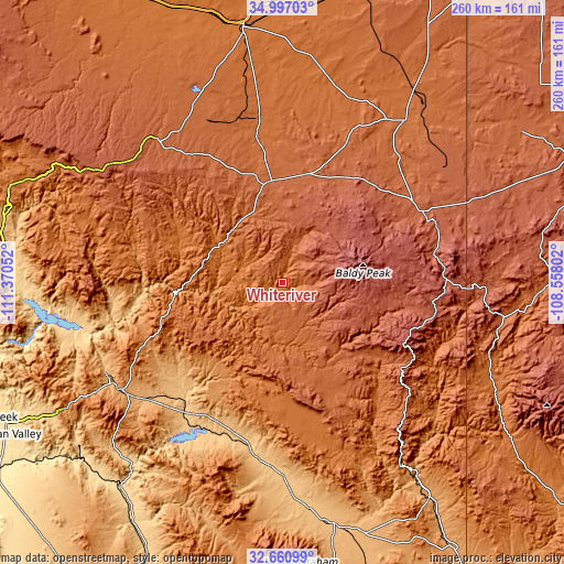 Topographic map of Whiteriver