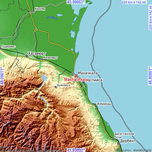 Topographic map of Makhachkala