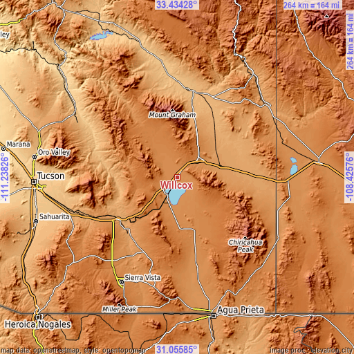 Topographic map of Willcox