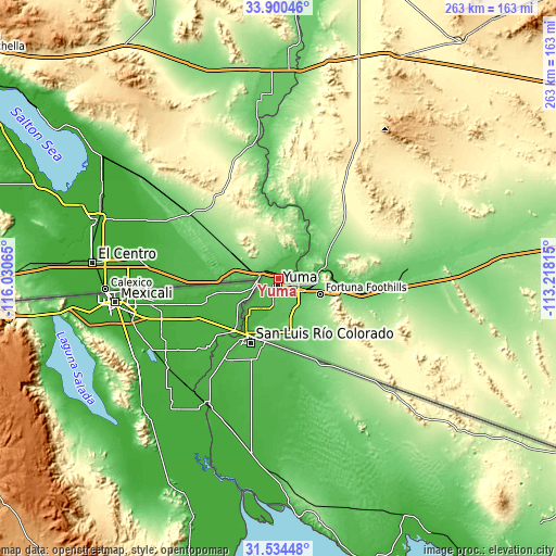 Topographic map of Yuma