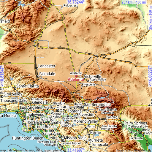 Topographic map of Adelanto