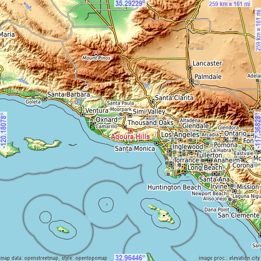 Topographic map of Agoura Hills
