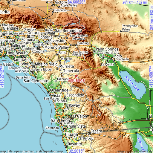 Topographic map of Aguanga