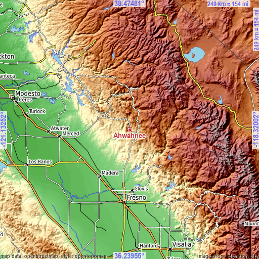 Topographic map of Ahwahnee