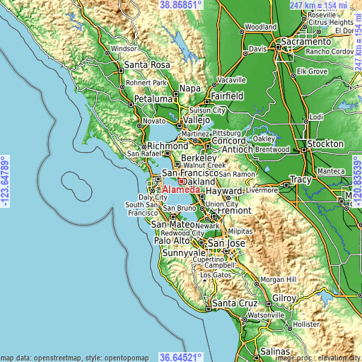 Topographic map of Alameda