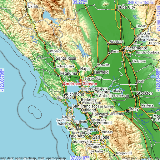 Topographic map of American Canyon