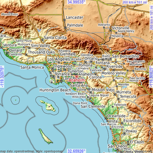 Topographic map of Anaheim