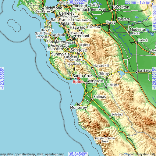 Topographic map of Aptos