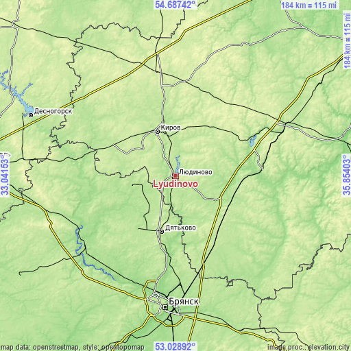 Topographic map of Lyudinovo