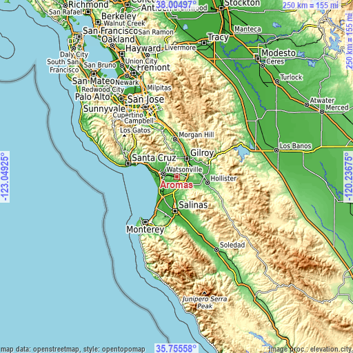 Topographic map of Aromas