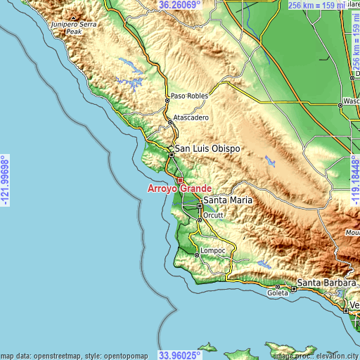 Topographic map of Arroyo Grande