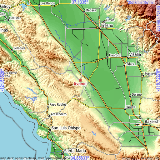 Topographic map of Avenal