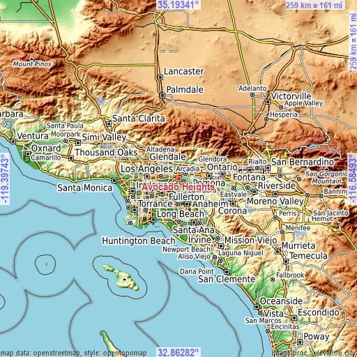 Topographic map of Avocado Heights