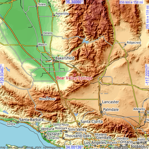 Topographic map of Bear Valley Springs