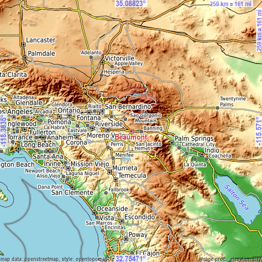 Topographic map of Beaumont