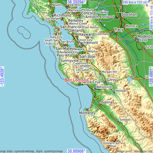 Topographic map of Ben Lomond