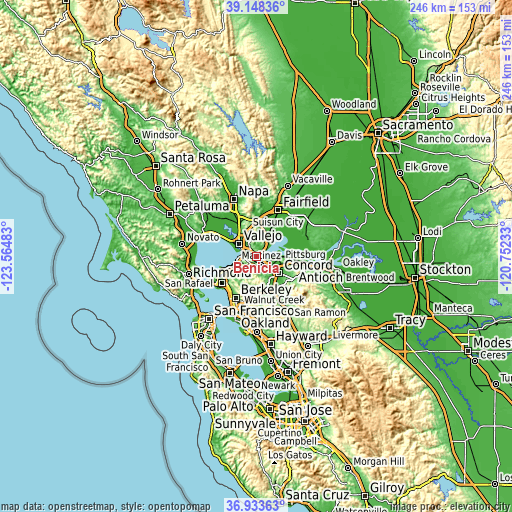 Topographic map of Benicia