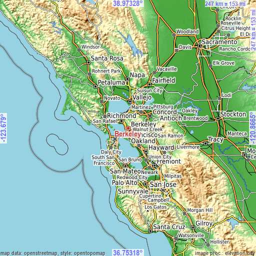 Topographic map of Berkeley