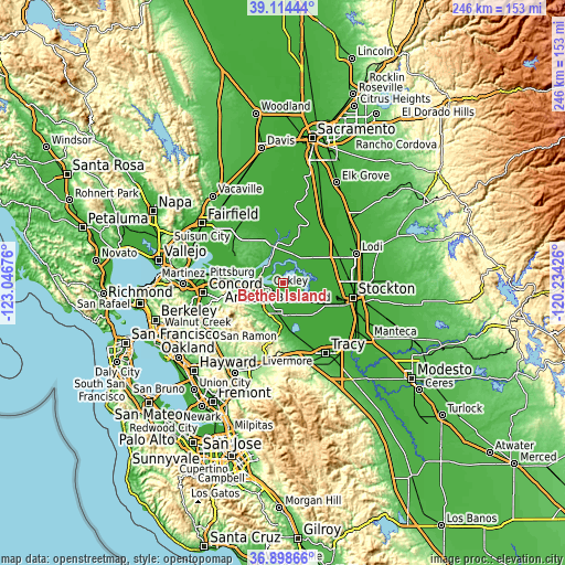 Topographic map of Bethel Island