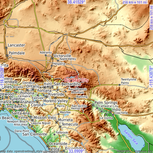 Topographic map of Big Bear City